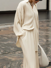 Cream pleated two-piece set side view