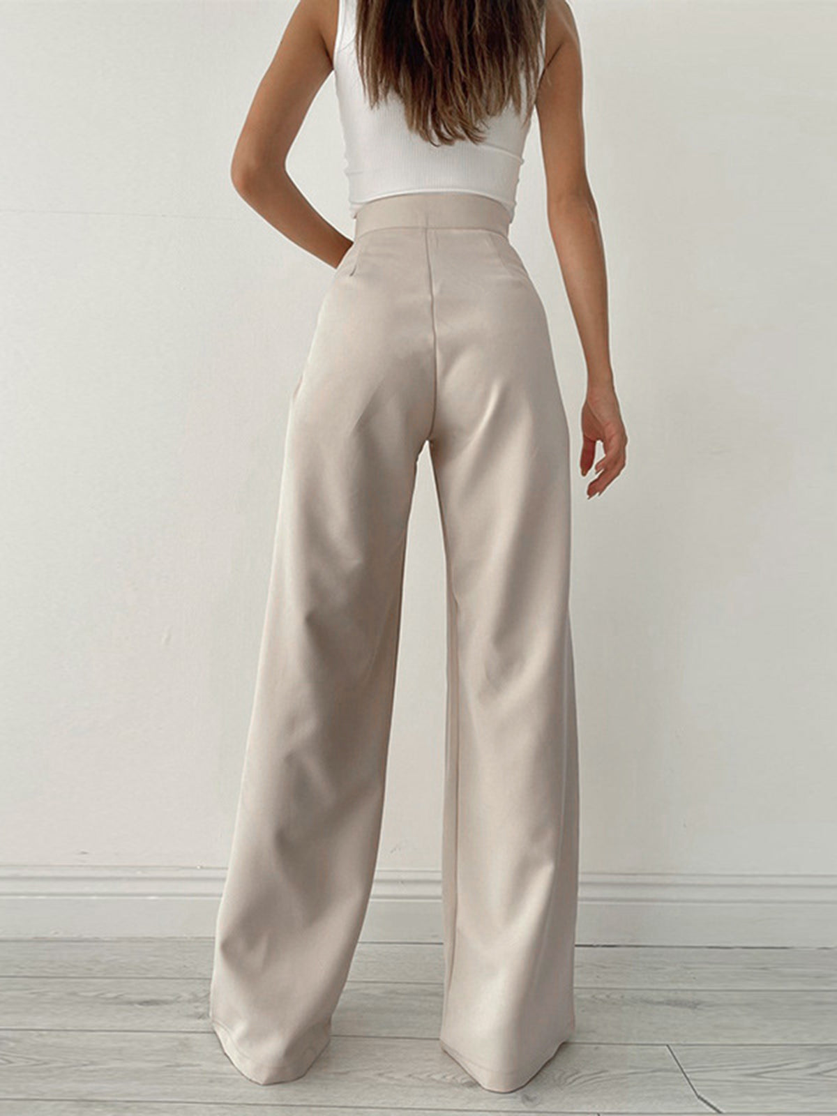 Pantalon met hoge taille lichtgrijs comfortabel dames front view