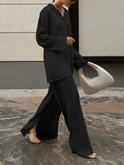 Black pleated two-piece set front view