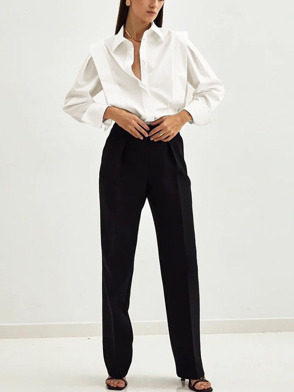 Blouse witte stof met pofmouwen vooraanzicht