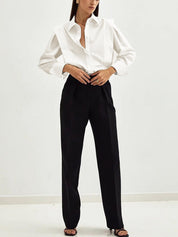 Blouse witte stof met pofmouwen vooraanzicht