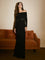 Black off-shoulder dress with ruched bodice front view