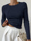 Navy ribbed top with side cutout front view