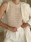 Beige sleeveless top with open texture front view