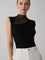 Black ribbed sleeveless top with sheer panel front view