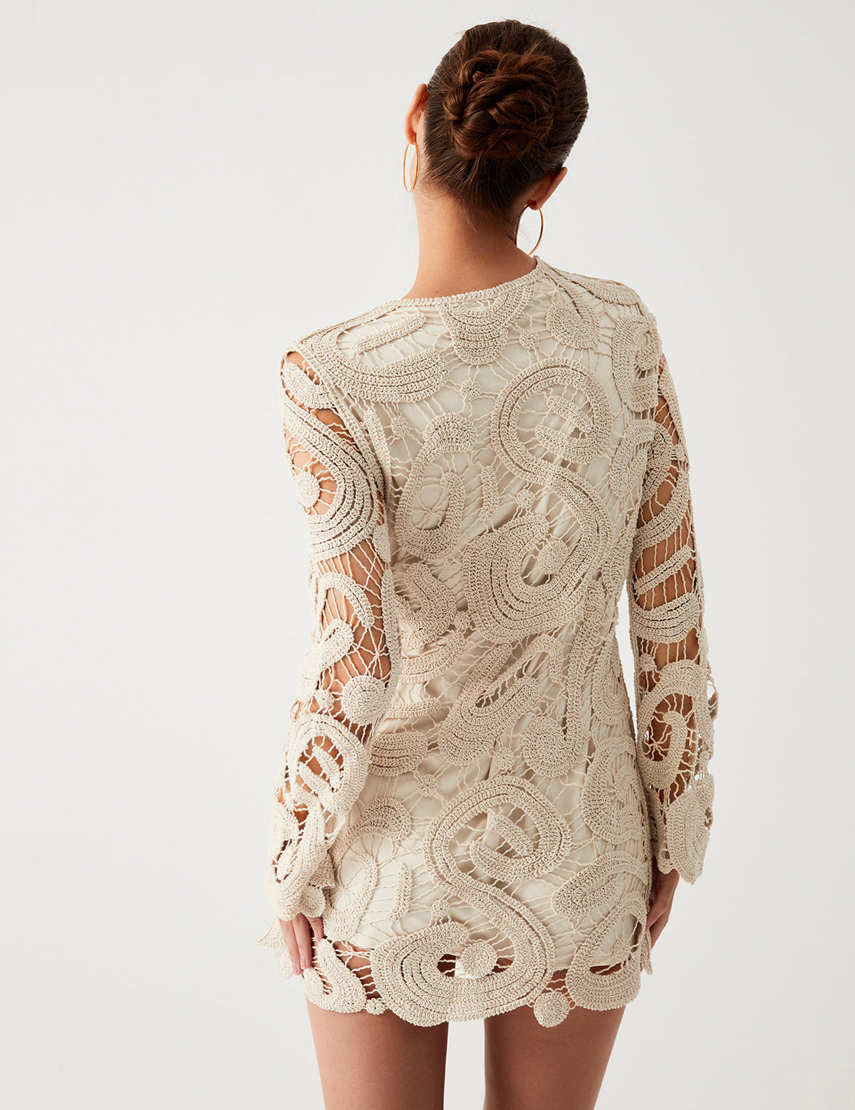 Cream lace dress with detailed embroidery back view