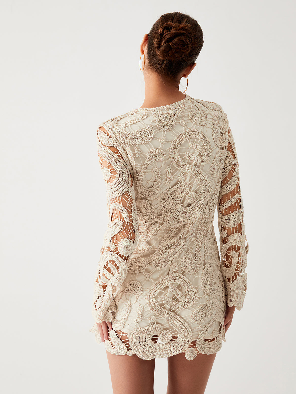 Cream lace dress with detailed embroidery back view