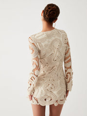 Cream lace dress with detailed embroidery back view