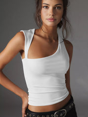 White tank top with asymmetrical neckline front view