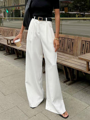 Wide-leg high-waist pants white front view