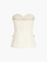 Tweedelige set dames witte strapless top met ruches vooraanzicht