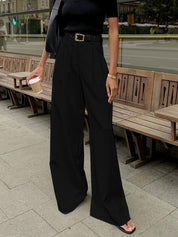 Wide-leg high-waist pants black front view
