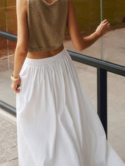 Linnen maxi rok wit hoge taille plissé look detail shot