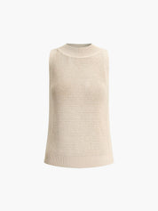 Beige sleeveless top with open texture plain front view