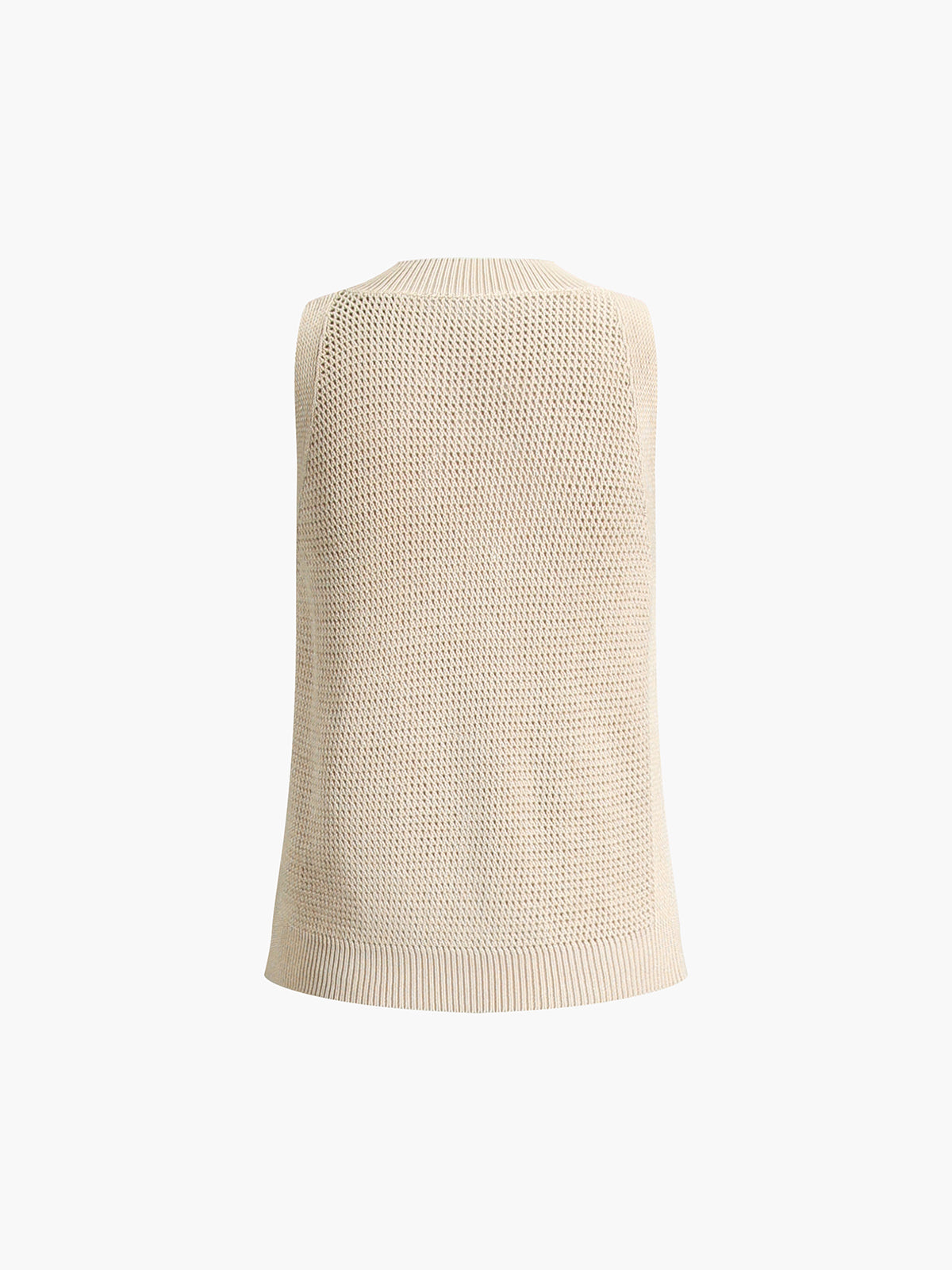 Beige sleeveless top with open texture plain back view