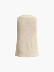 Beige sleeveless top with open texture plain back view