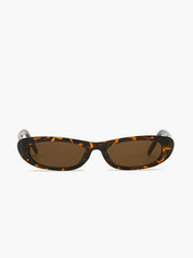 Sunglasses with tortoiseshell pattern and brown lenses, angled view