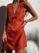 Orange linen dress with deep V-neck front view