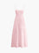 Pink maxi dress with thin straps and tiered skirt, front view