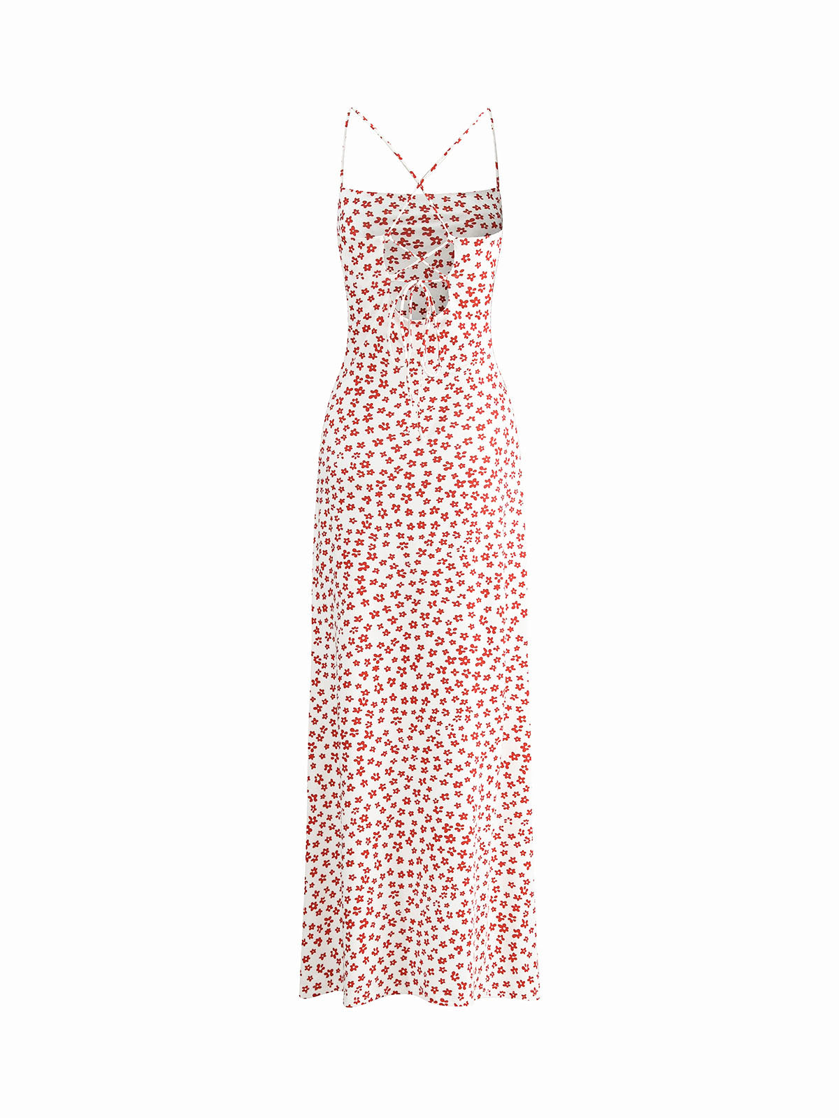 Maxi dress white with red floral pattern side view