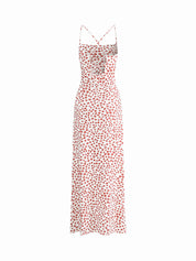 Maxi dress white with red floral pattern side view