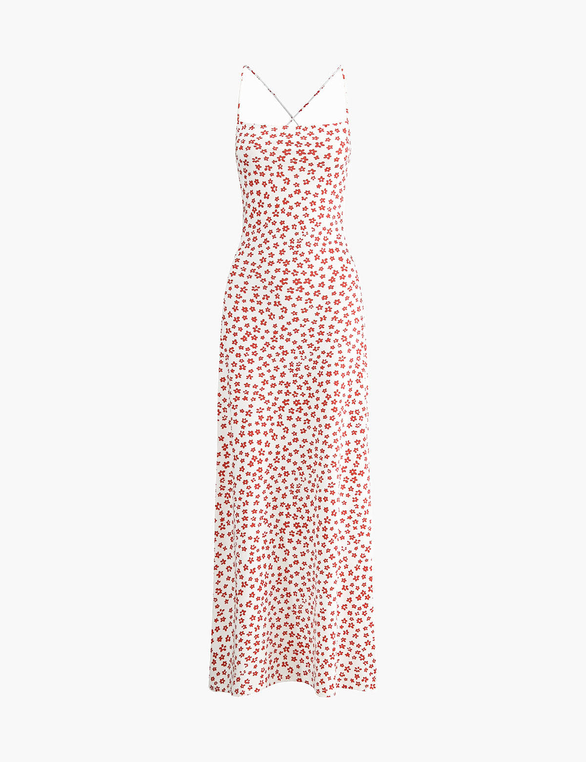 Maxi dress white with red floral pattern front view