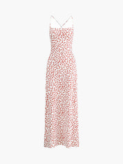 Maxi dress white with red floral pattern front view