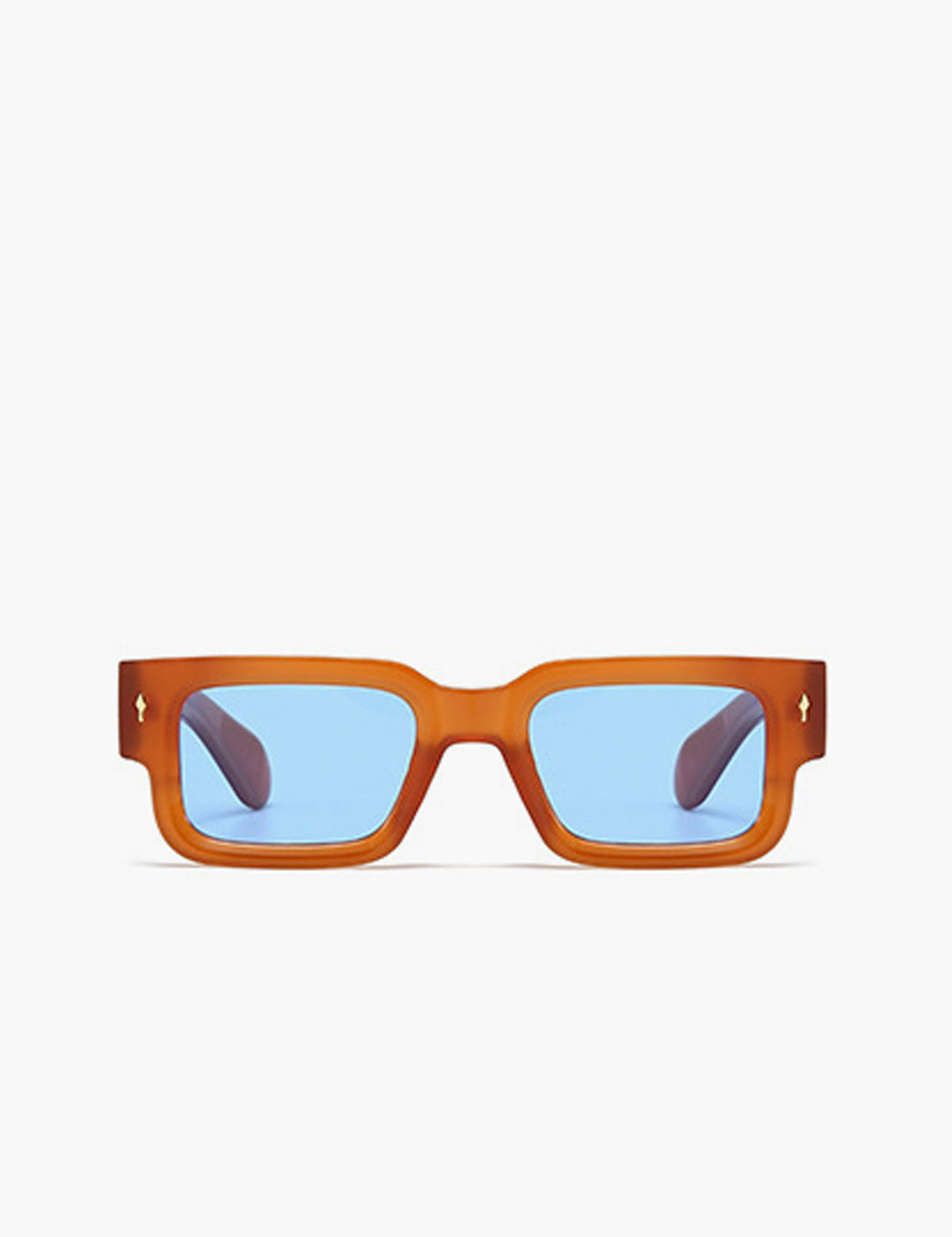 Sunglasses amber frame blue lenses angled view