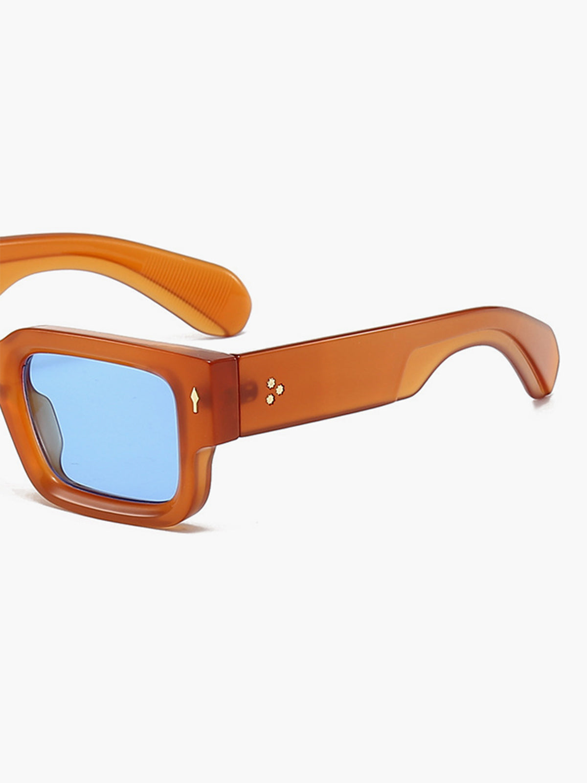 Sunglasses amber frame blue lenses top view