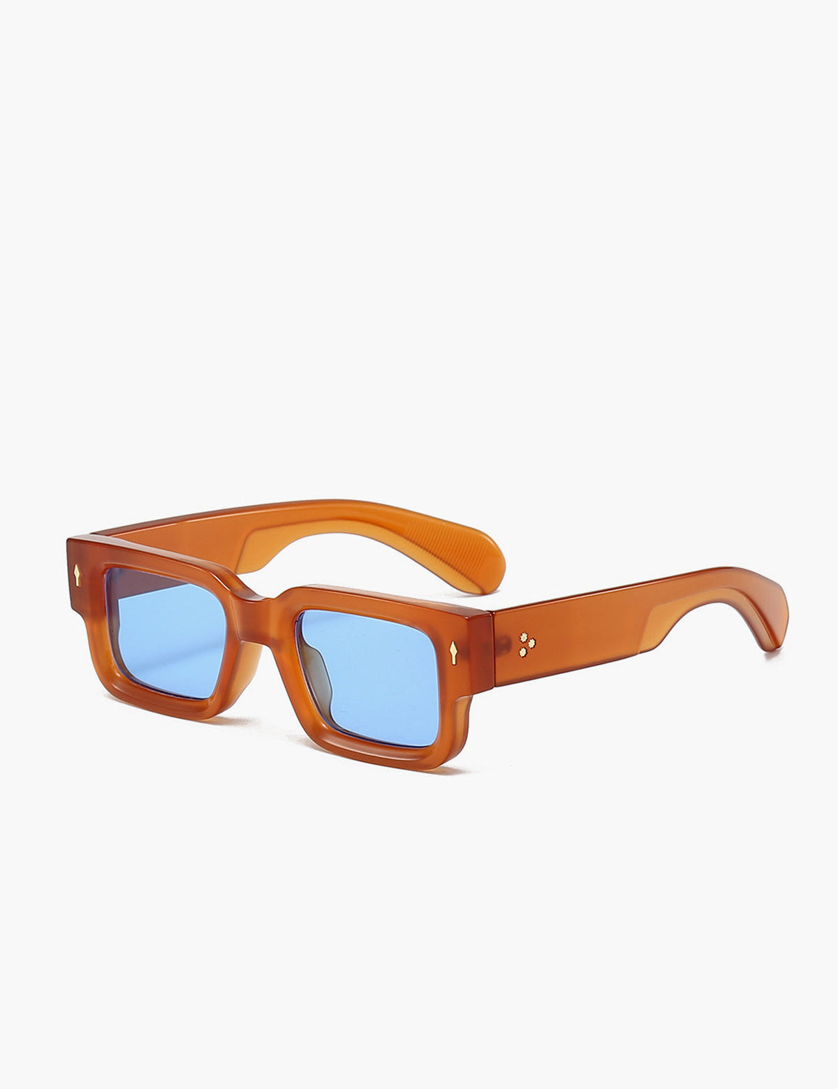 Sunglasses amber frame blue lenses front view