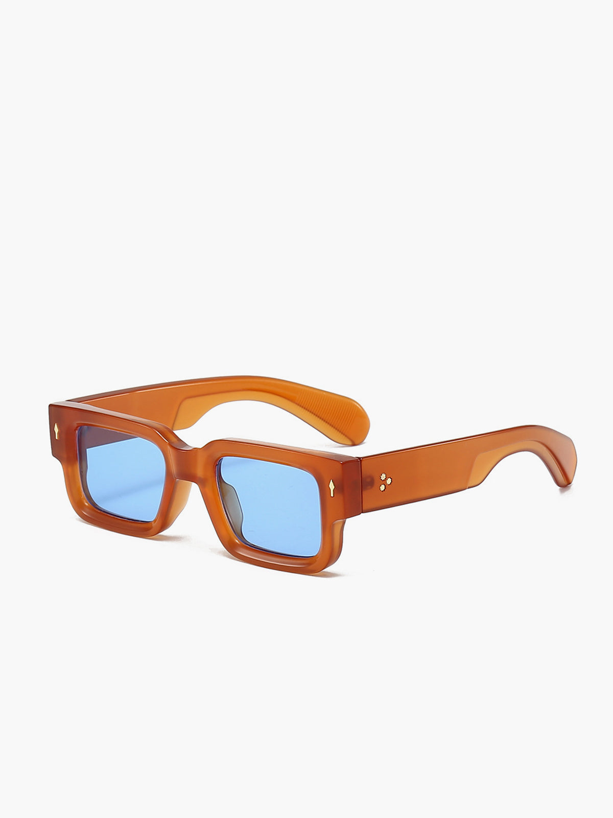 Sunglasses amber frame blue lenses front view