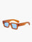 Sunglasses amber frame blue lenses front view