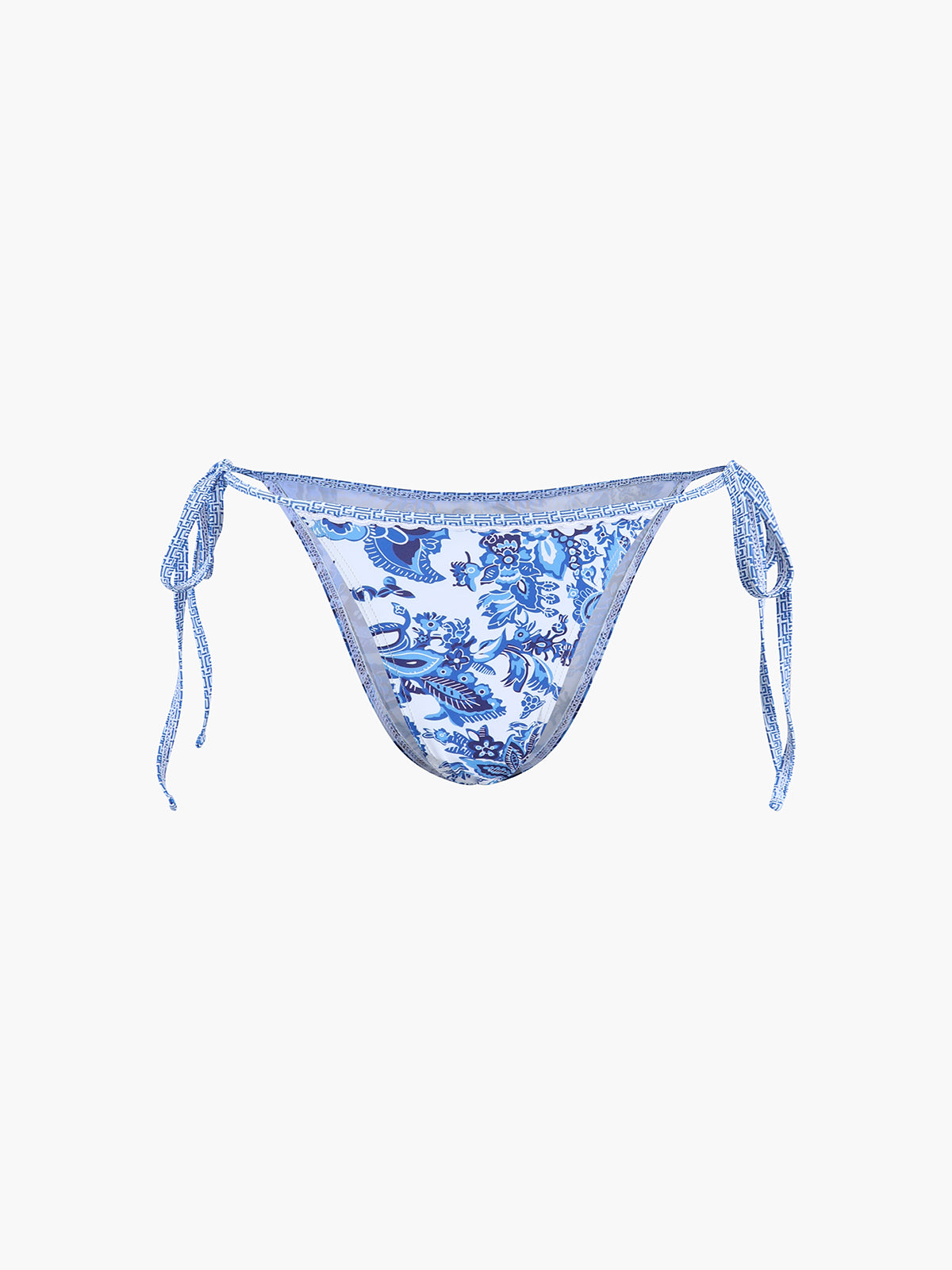 Bikinibroekje blauw met bloemenprint en strikken detail
