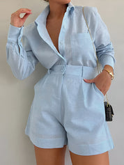 Light blue linen co-ord set front view
