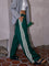 Dames broek groen met witte strepen, hoge taille, front view