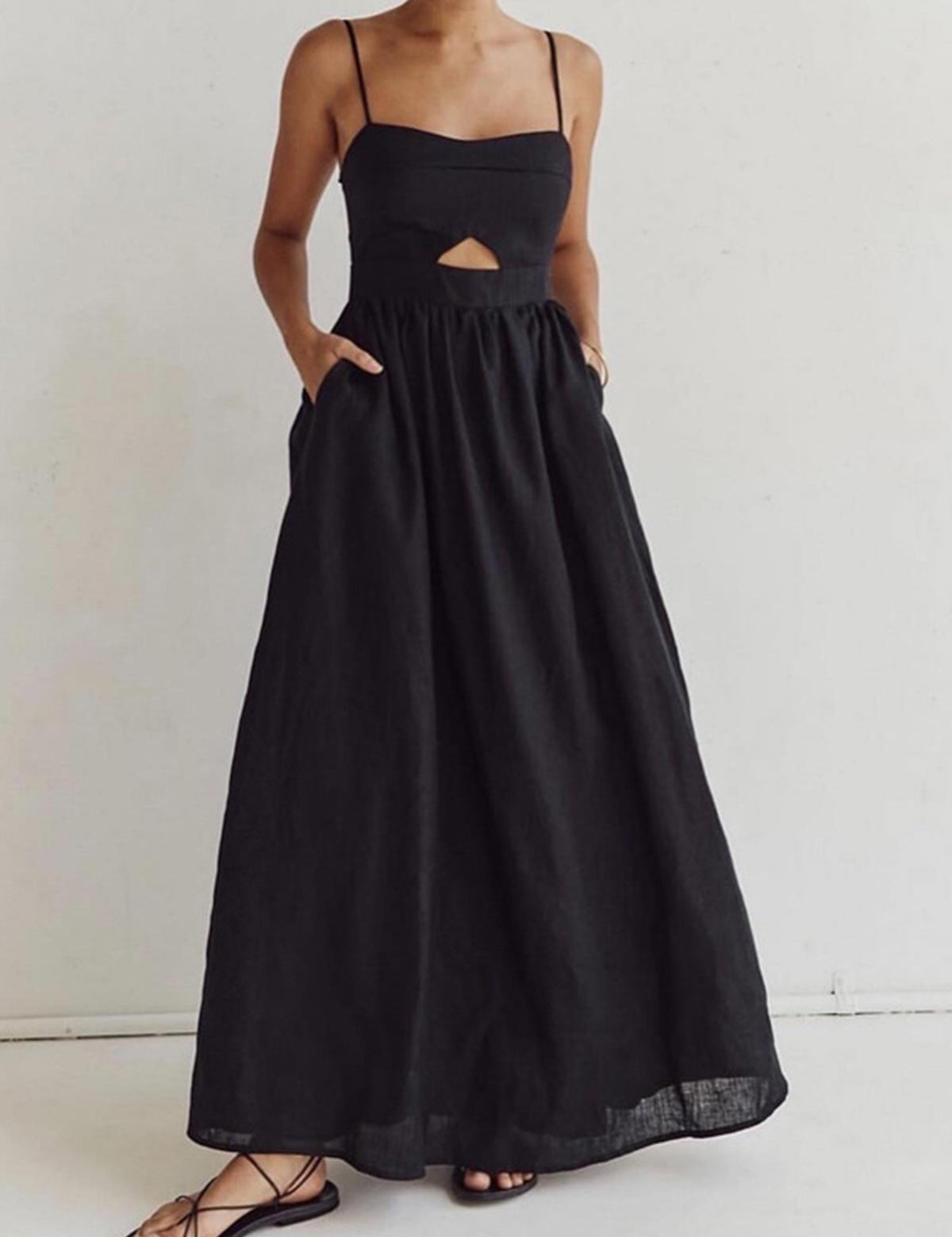 Black maxi dress with cutout detail front view