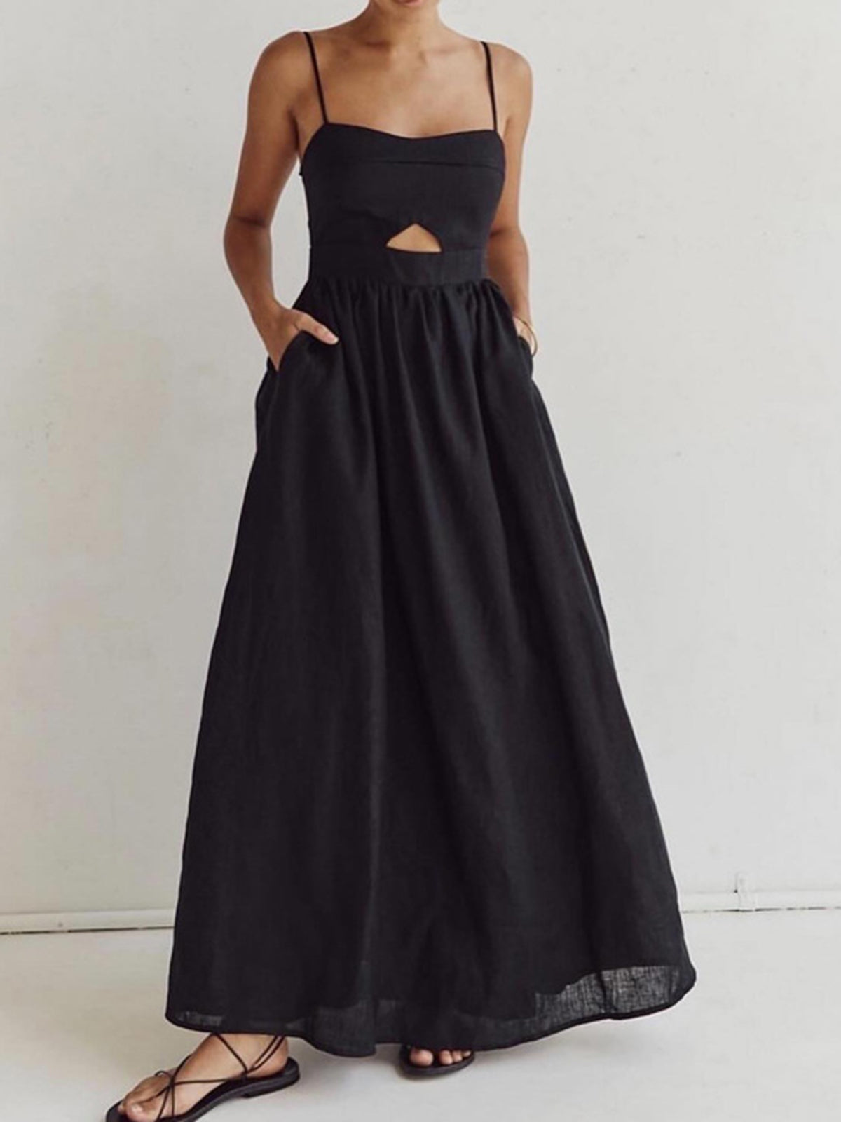 Black maxi dress with cutout detail front view
