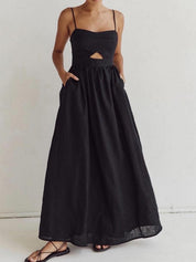 Black maxi dress with cutout detail front view