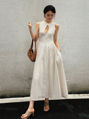 Maxi dress beige with keyhole neckline full body view