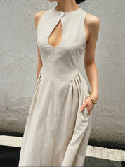 Maxi dress beige with keyhole neckline side view