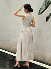 Maxi dress beige with keyhole neckline back view