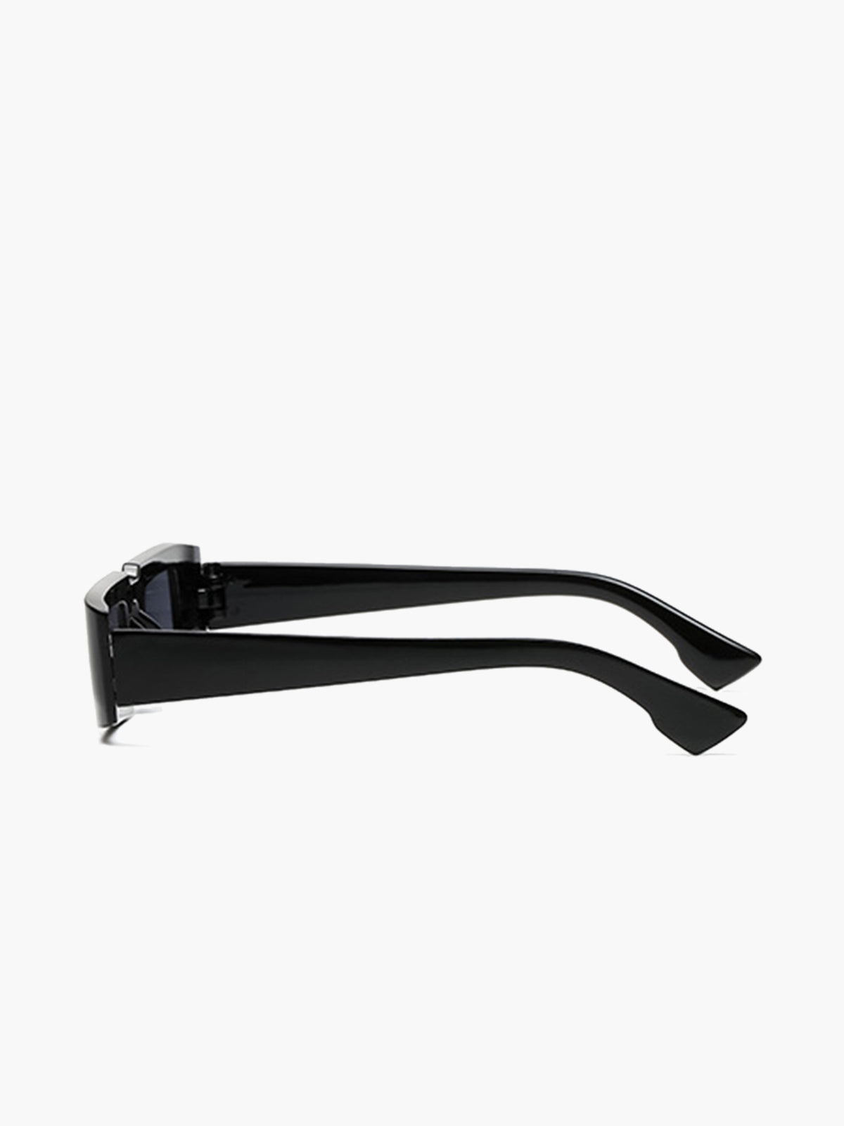 Black sunglasses side view showing temple details