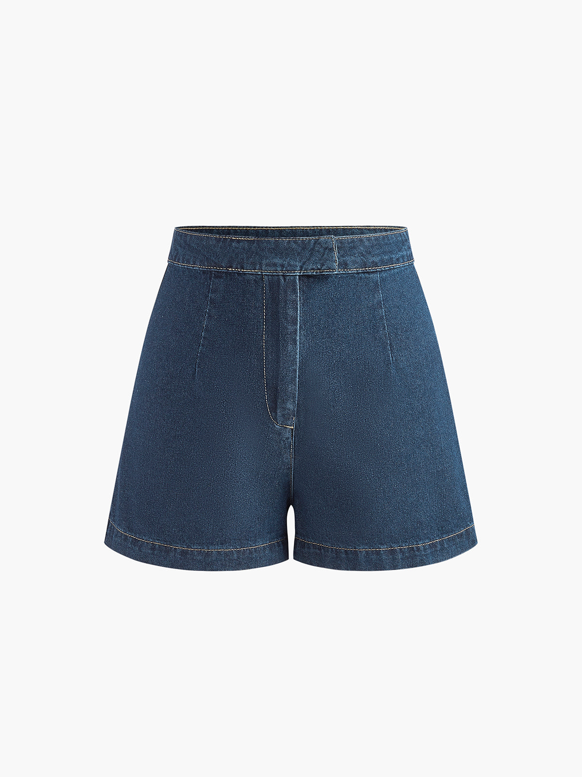 Denim shorts with front pocket and contrast stitching front view