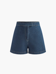 Denim shorts with front pocket and contrast stitching front view