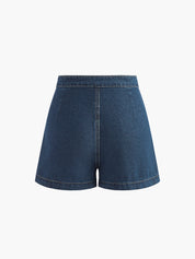 Denim shorts with front pocket and contrast stitching front view