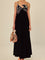 Black maxi dress with white fish embroidery front view