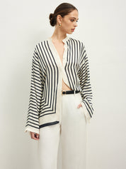 Striped satin blouse with wide sleeves side profile