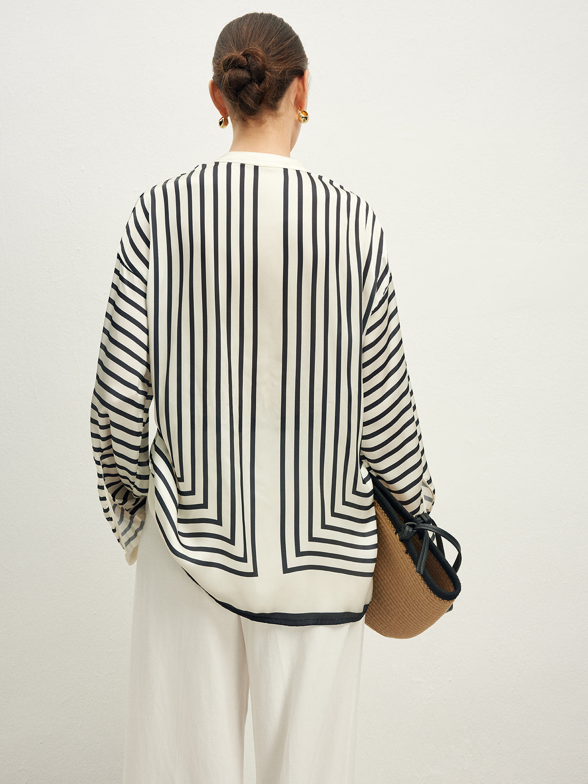 Striped satin blouse with wide sleeves back view