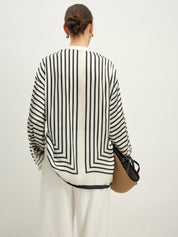 Striped satin blouse with wide sleeves back view