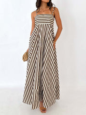 Maxi dress brown and white striped side profile